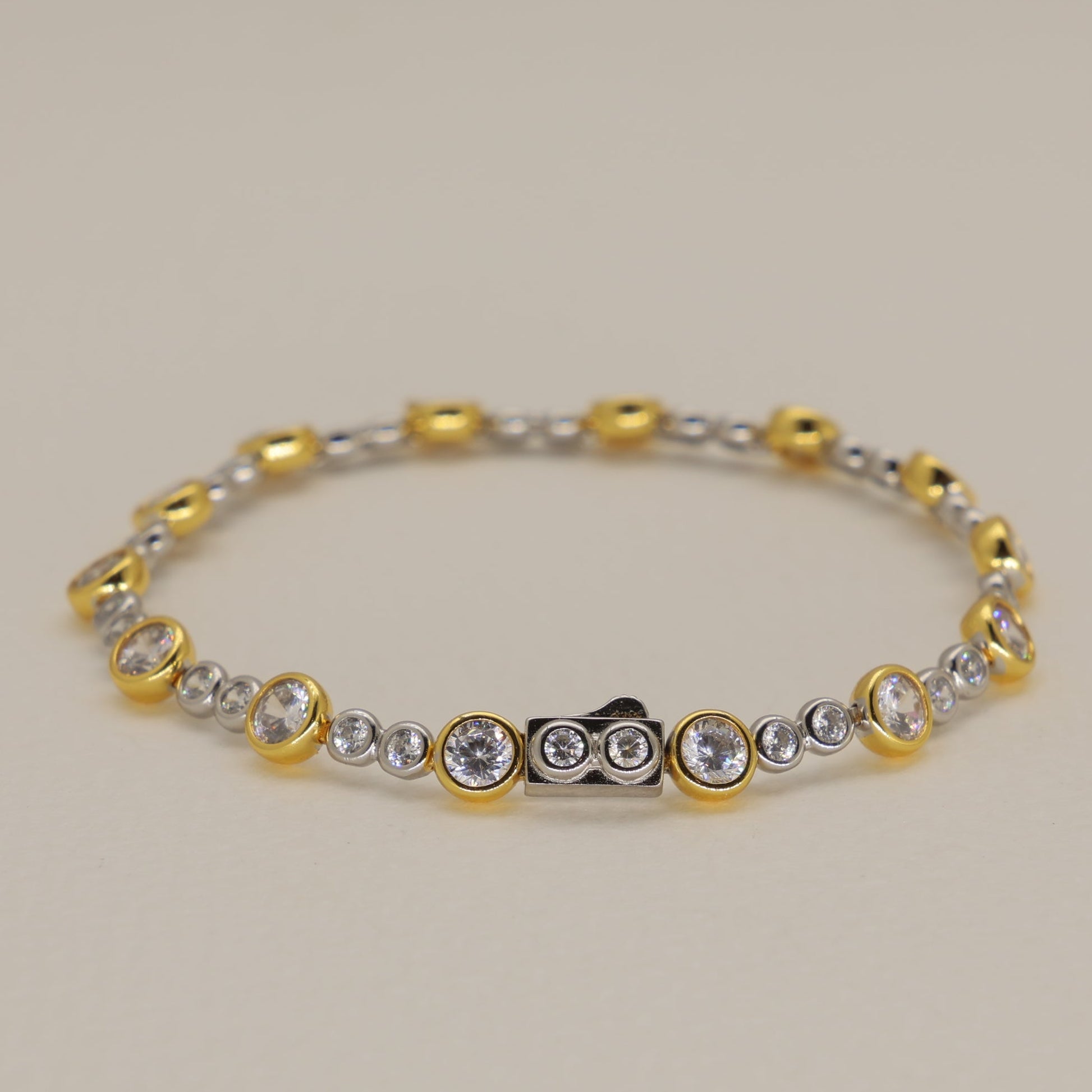 Elise Alternating Tennis Bracelet in Two Tone 24K Gold Over 925 Silver by MOA - view 3
