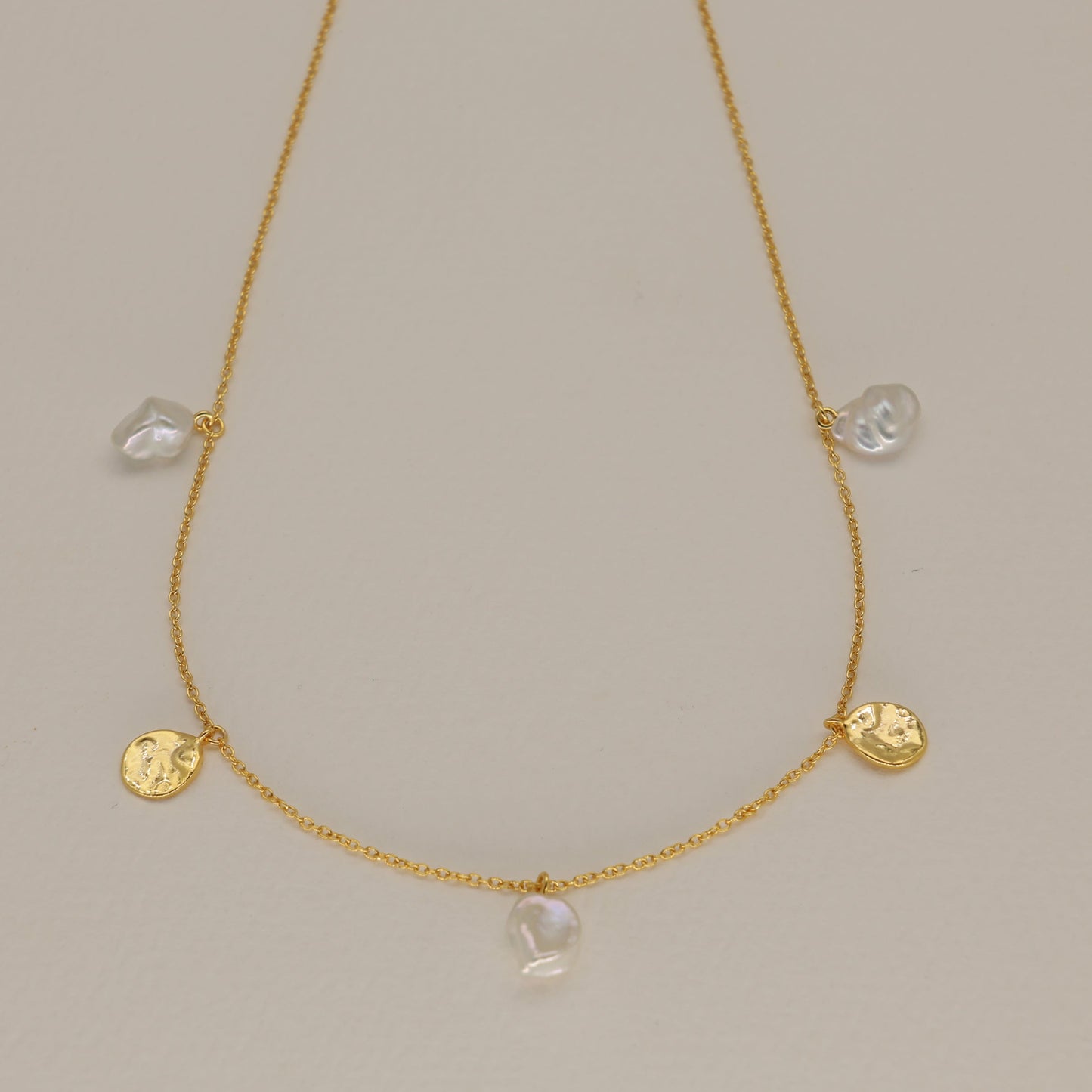 Elowen Pearl and Coin Necklace in 24K Gold Over 925 Silver by MOA - view 1