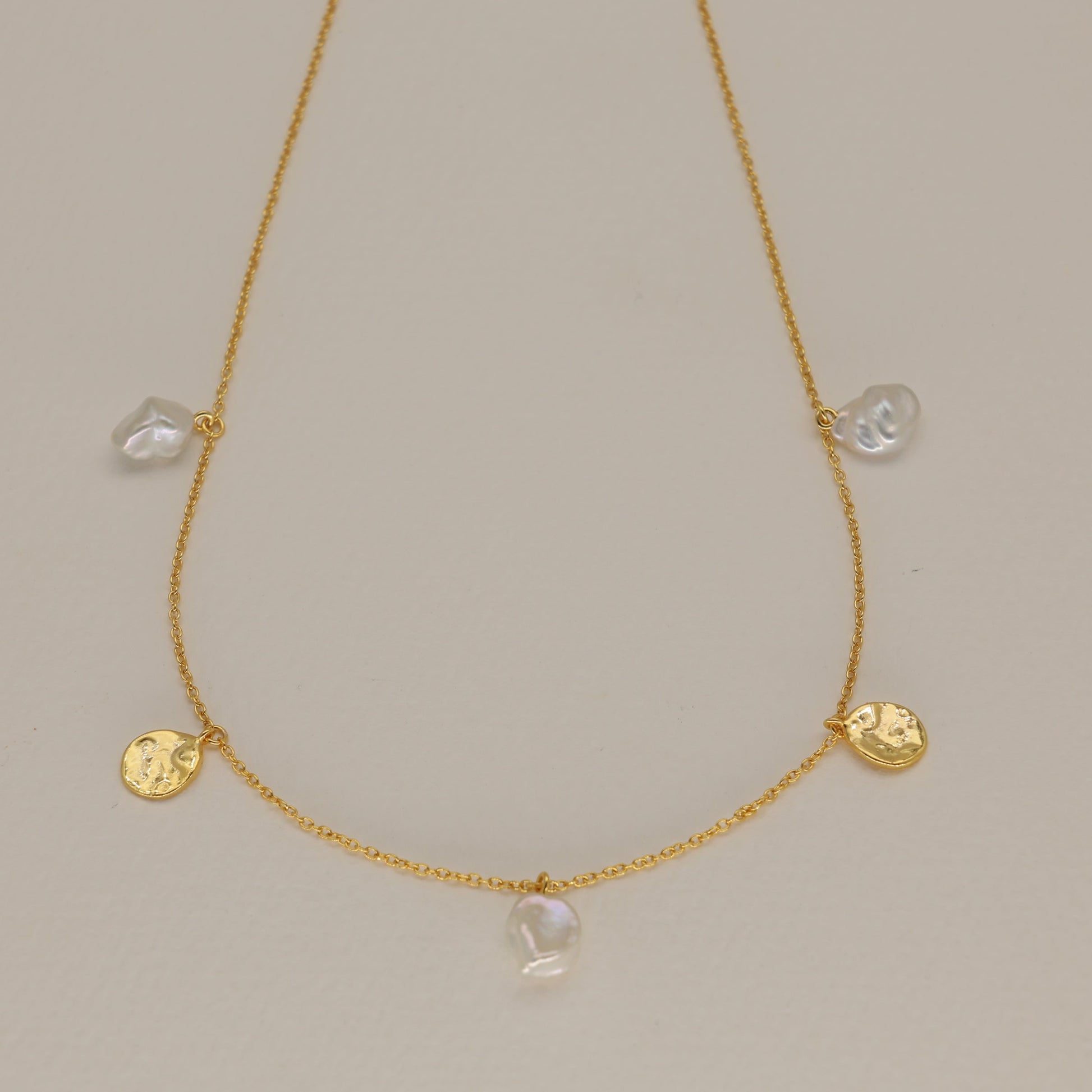 Elowen Pearl and Coin Necklace in 24K Gold Over 925 Silver by MOA - view 1