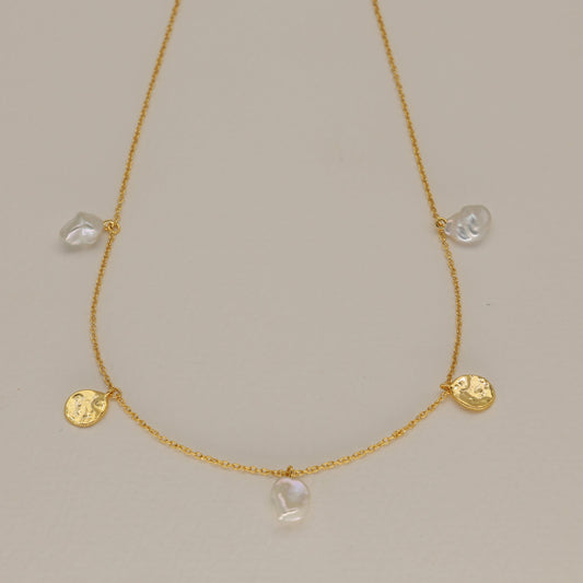 Elowen Pearl and Coin Necklace in 24K Gold Over 925 Silver by MOA - view 1