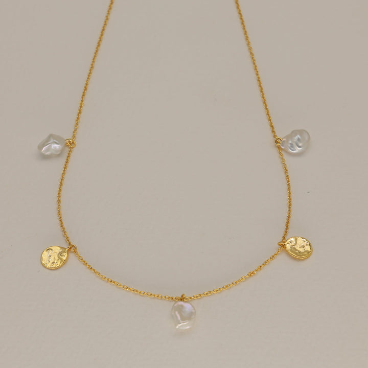 Elowen Pearl and Coin Necklace in 24K Gold Over 925 Silver by MOA - view 1