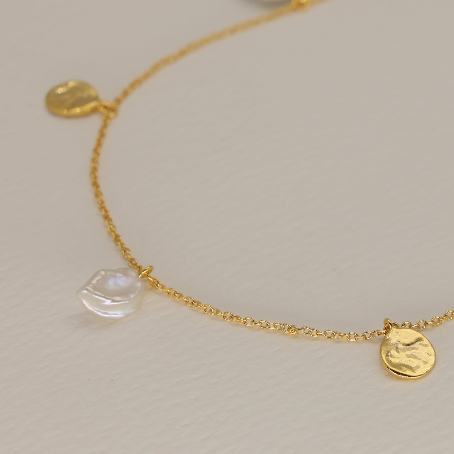 Elowen Pearl and Coin Necklace in 24K Gold Over 925 Silver by MOA - view 2