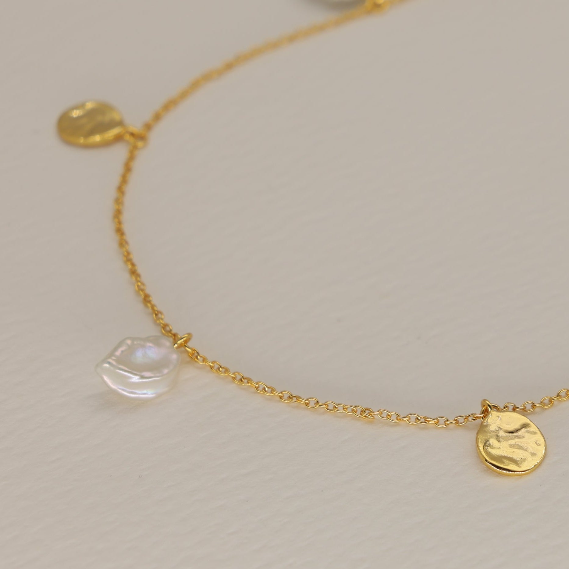 Elowen Pearl and Coin Necklace in 24K Gold Over 925 Silver by MOA - view 2