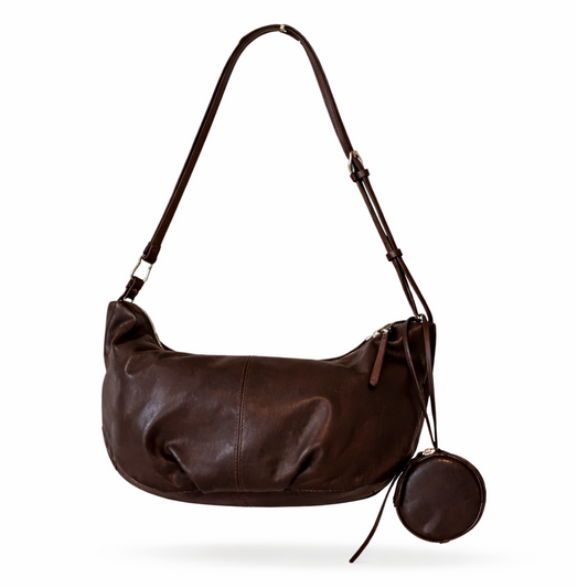 Emeric Leather Crescent Bag in Coffee Brown