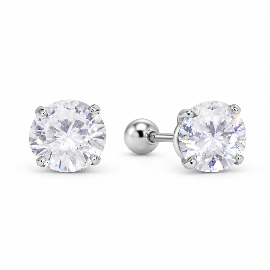 Émilienne Classic Solitaire Stud Earrings in 925 Sterling Silver