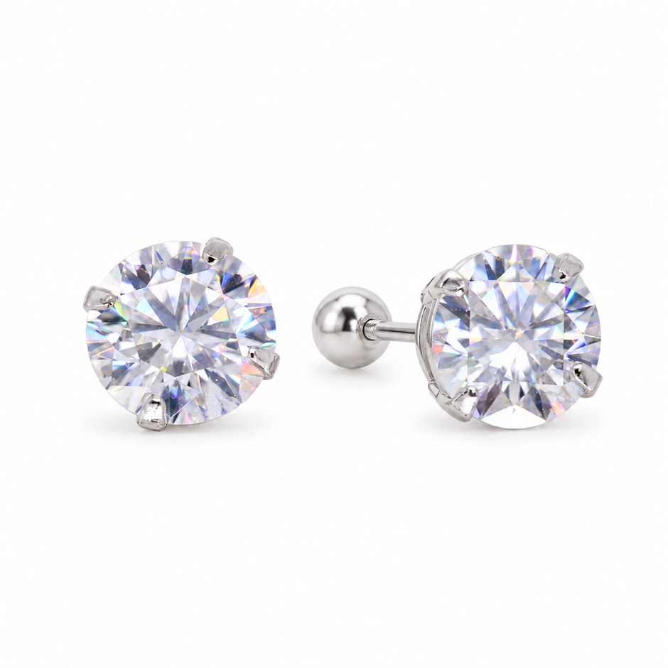 Émilienne Grande Solitaire Stud Earrings in 925 Sterling Silver