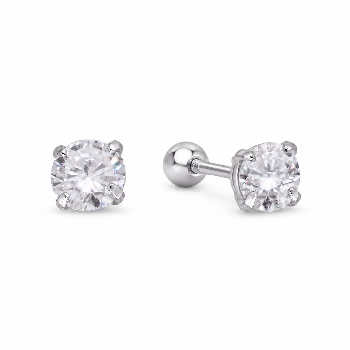 Émilienne Petite Solitaire Stud Earrings in 925 Sterling Silver
