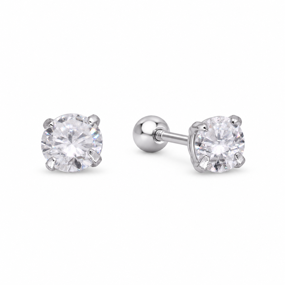 Émilienne Petite Solitaire Stud Earrings in 925 Sterling Silver