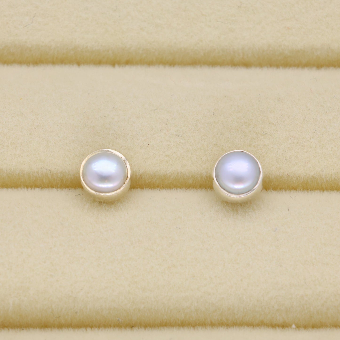 Emira Pearl Stud Earrings in 925 Sterling Silver by MOA - view 1