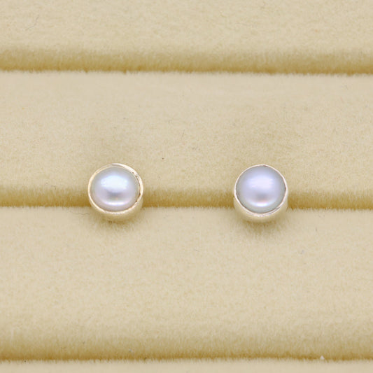 Emira Pearl Stud Earrings in 925 Sterling Silver by MOA - view 1
