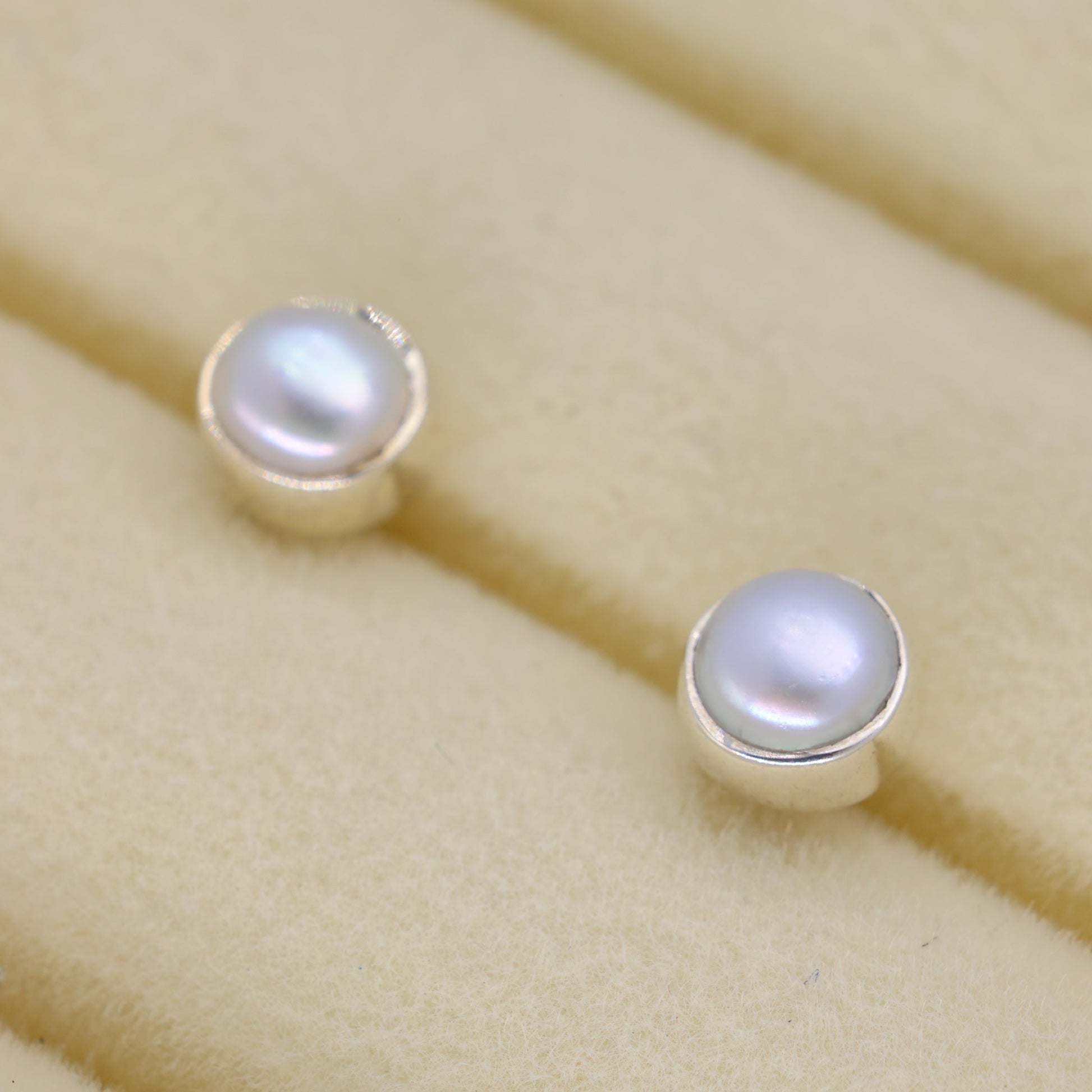 Emira Pearl Stud Earrings in 925 Sterling Silver by MOA - view 2