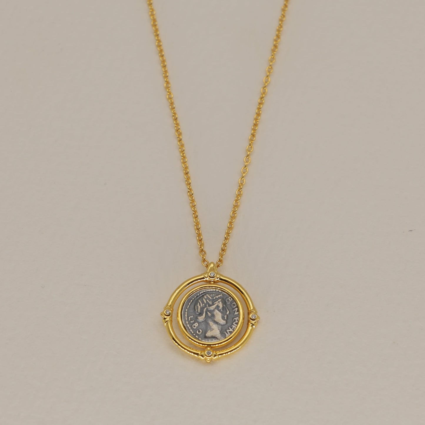 Évariste Coin Pendant Necklace in 24K Gold Over 925 Silver by MOA - view 1