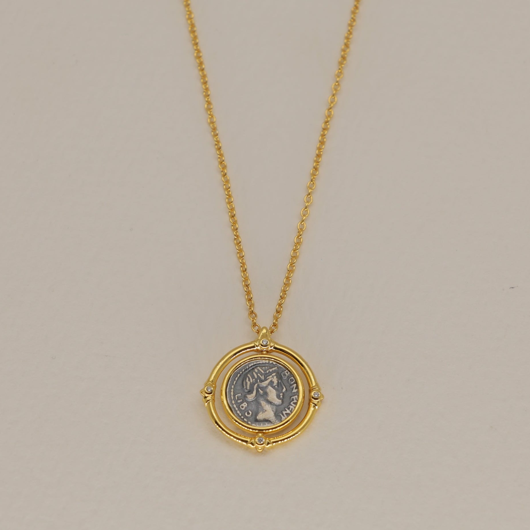 Évariste Coin Pendant Necklace in 24K Gold Over 925 Silver by MOA - view 1