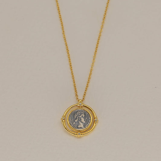 Évariste Coin Pendant Necklace in 24K Gold Over 925 Silver by MOA - view 1