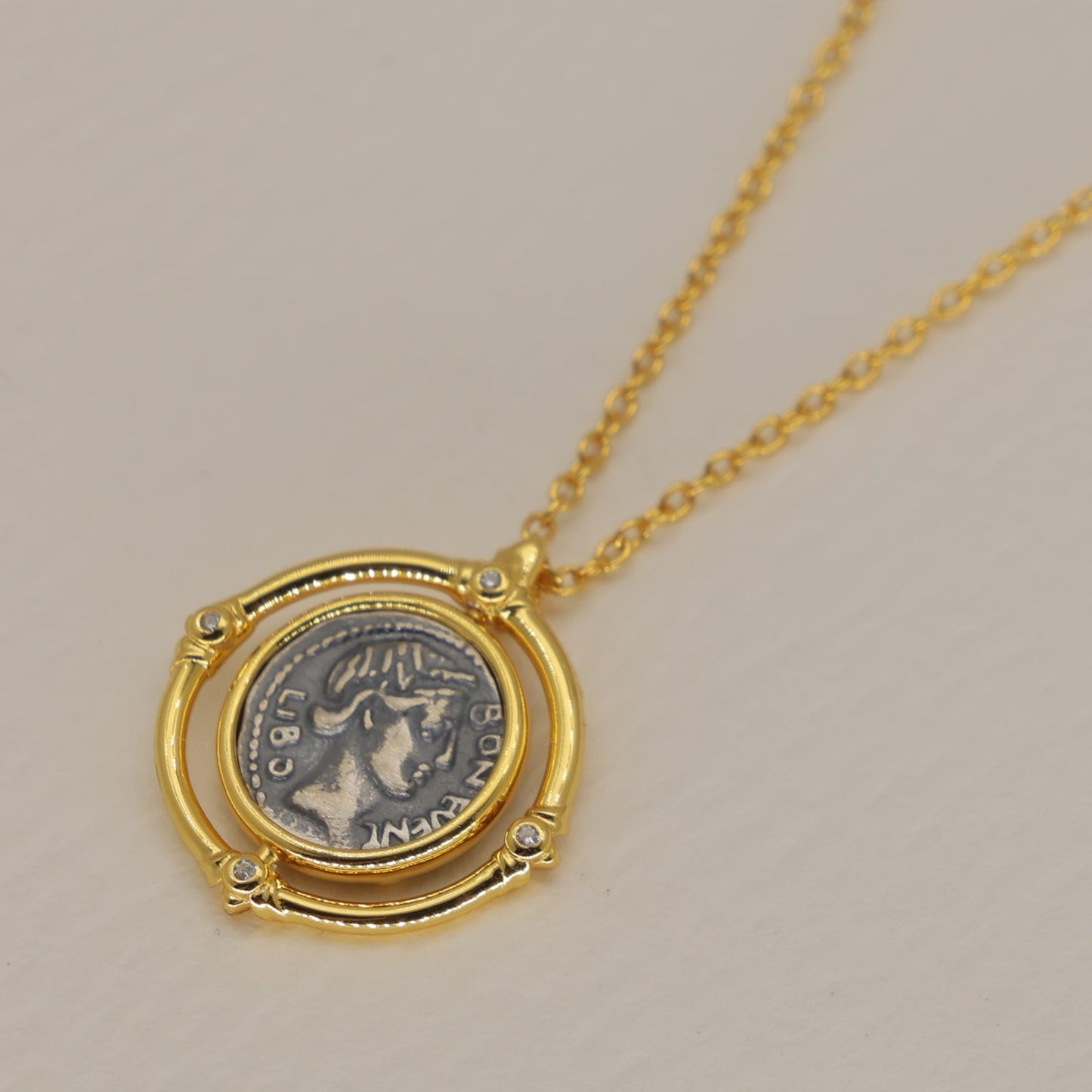 Évariste Coin Pendant Necklace in 24K Gold Over 925 Silver by MOA - view 2