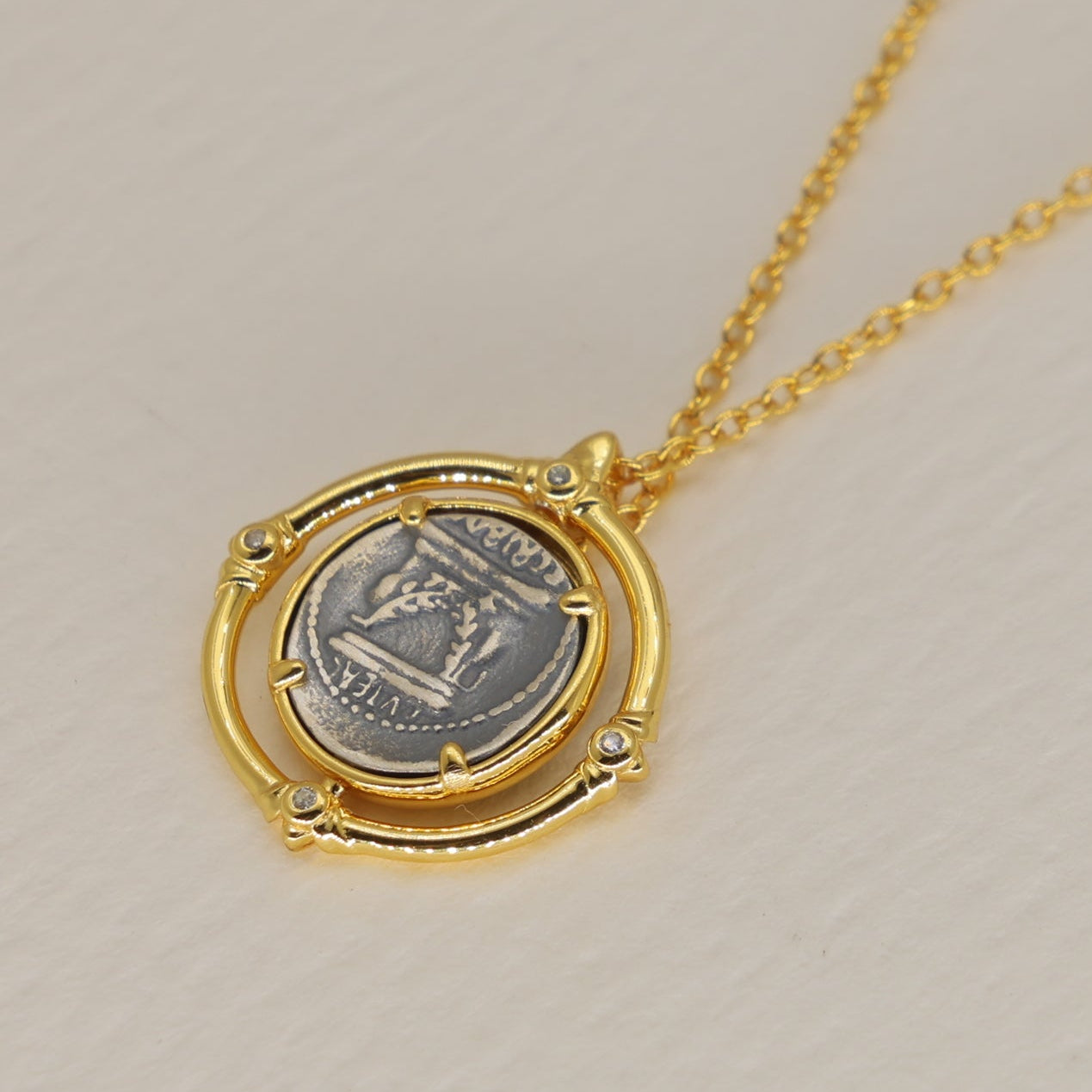 Évariste Coin Pendant Necklace in 24K Gold Over 925 Silver by MOA - view 3