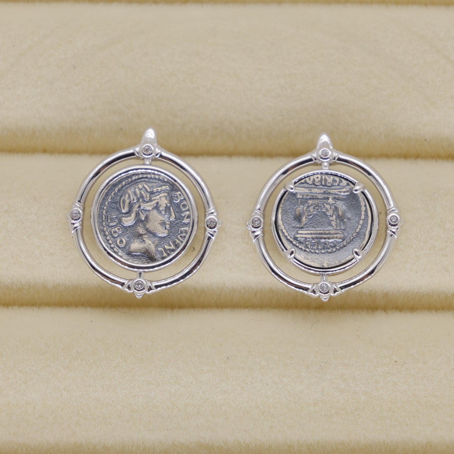 Evariste Coin Stud Earrings in 925 Sterling Silver by MOA - view 1