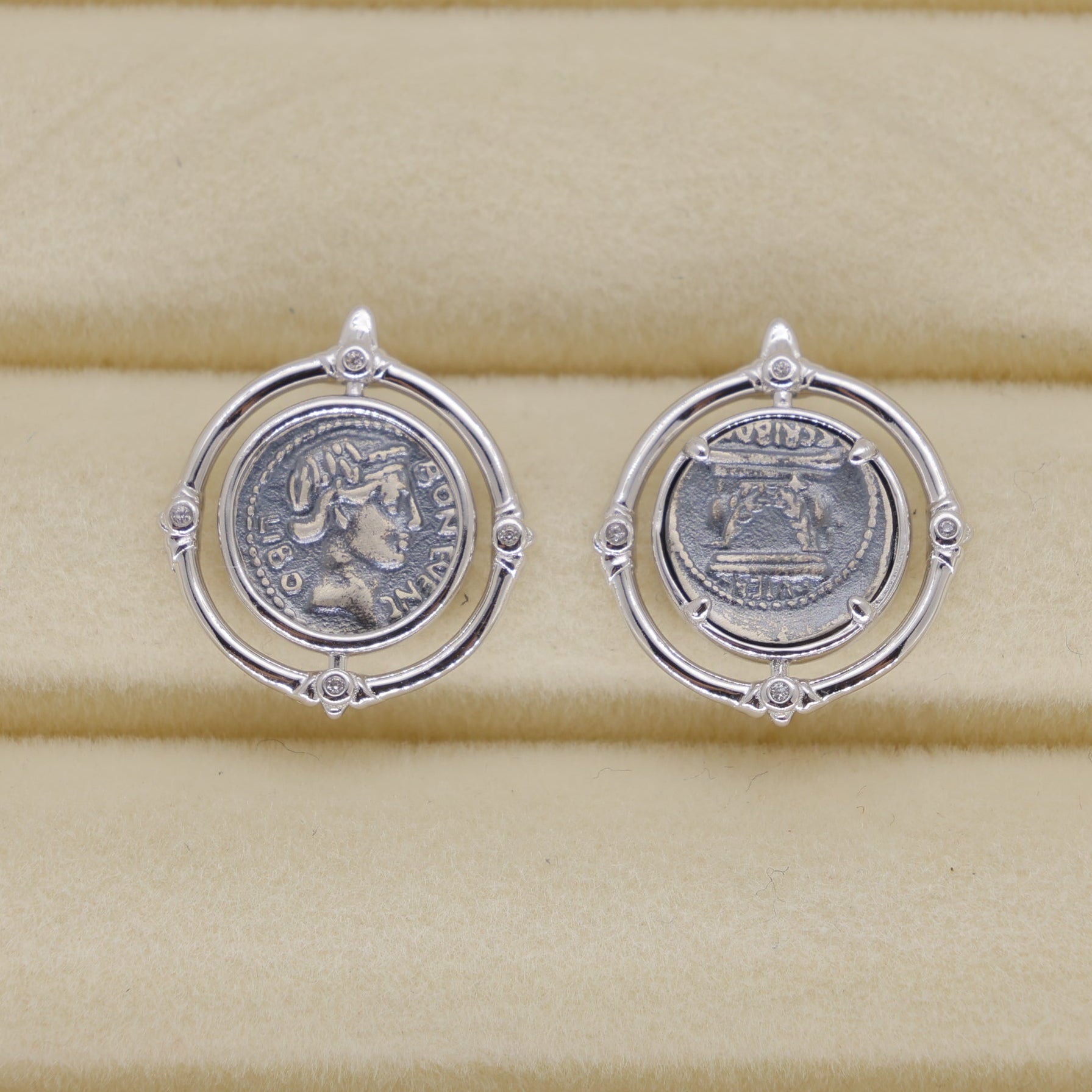 Evariste Coin Stud Earrings in 925 Sterling Silver by MOA - view 1