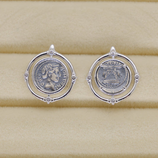 Evariste Coin Stud Earrings in 925 Sterling Silver by MOA - view 1