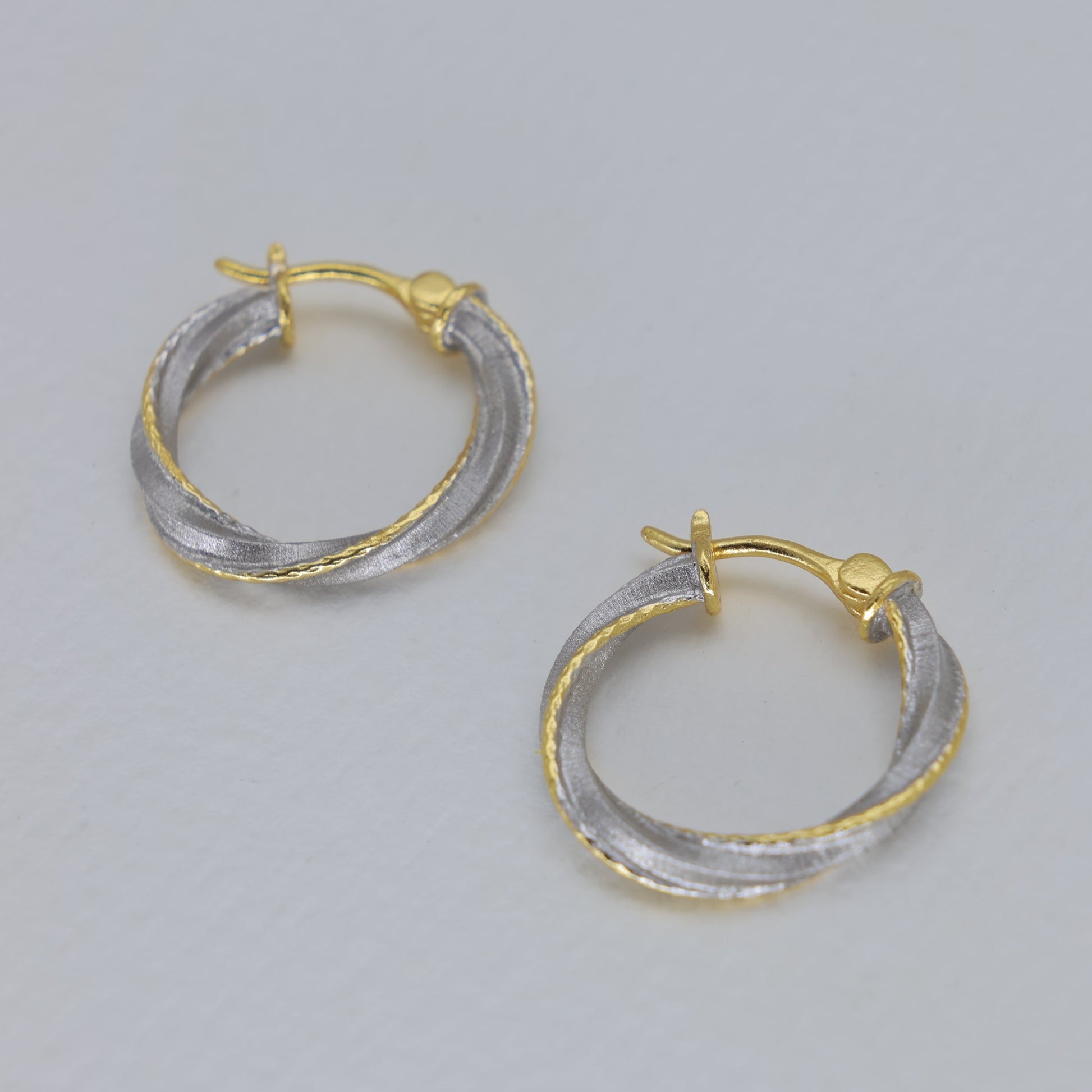 Evora Twist Hoop Earrings in Two-Tone 24K Gold Over 925 Silver by MOA - view 2