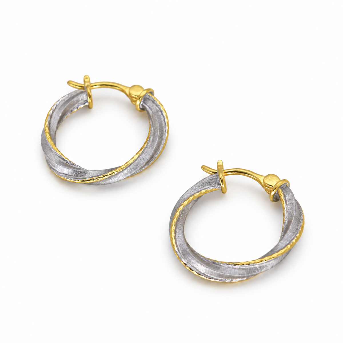 Evora Twist Hoop Earrings in Two-Tone 24K Gold Over 925 Silver by MOA - view 2