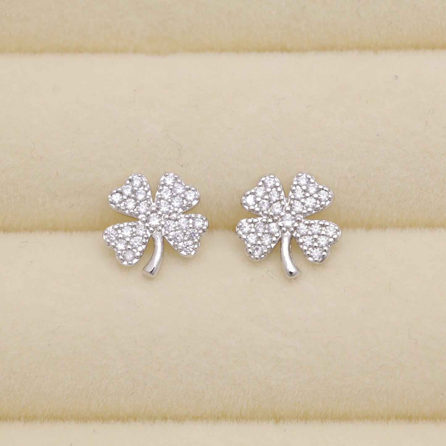 Fleurine Clover Pave Earrings in 925 Sterling Silver by MOA - view 1