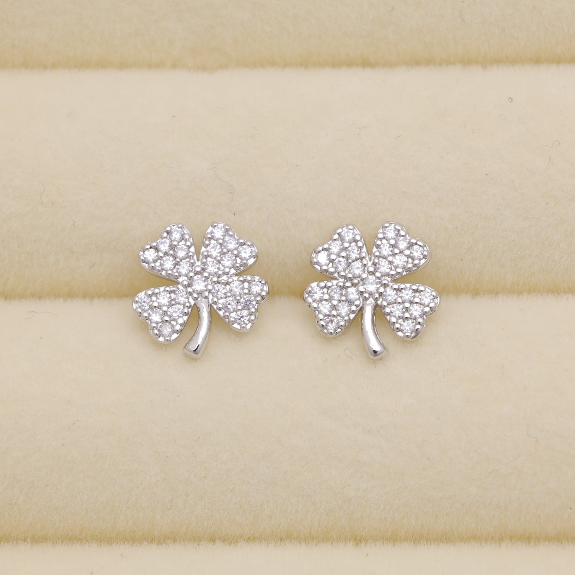 Fleurine Clover Pave Earrings in 925 Sterling Silver by MOA - view 1