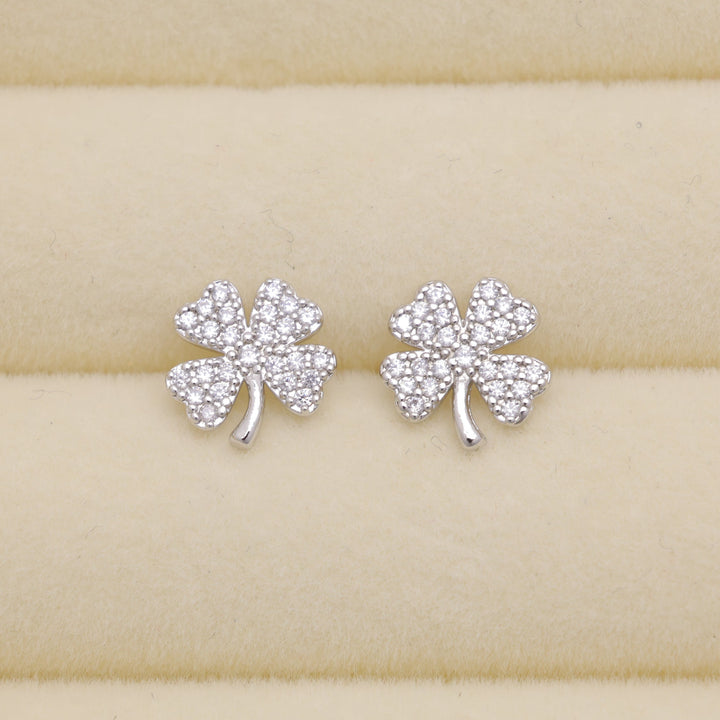 Fleurine Clover Pave Earrings in 925 Sterling Silver by MOA - view 1