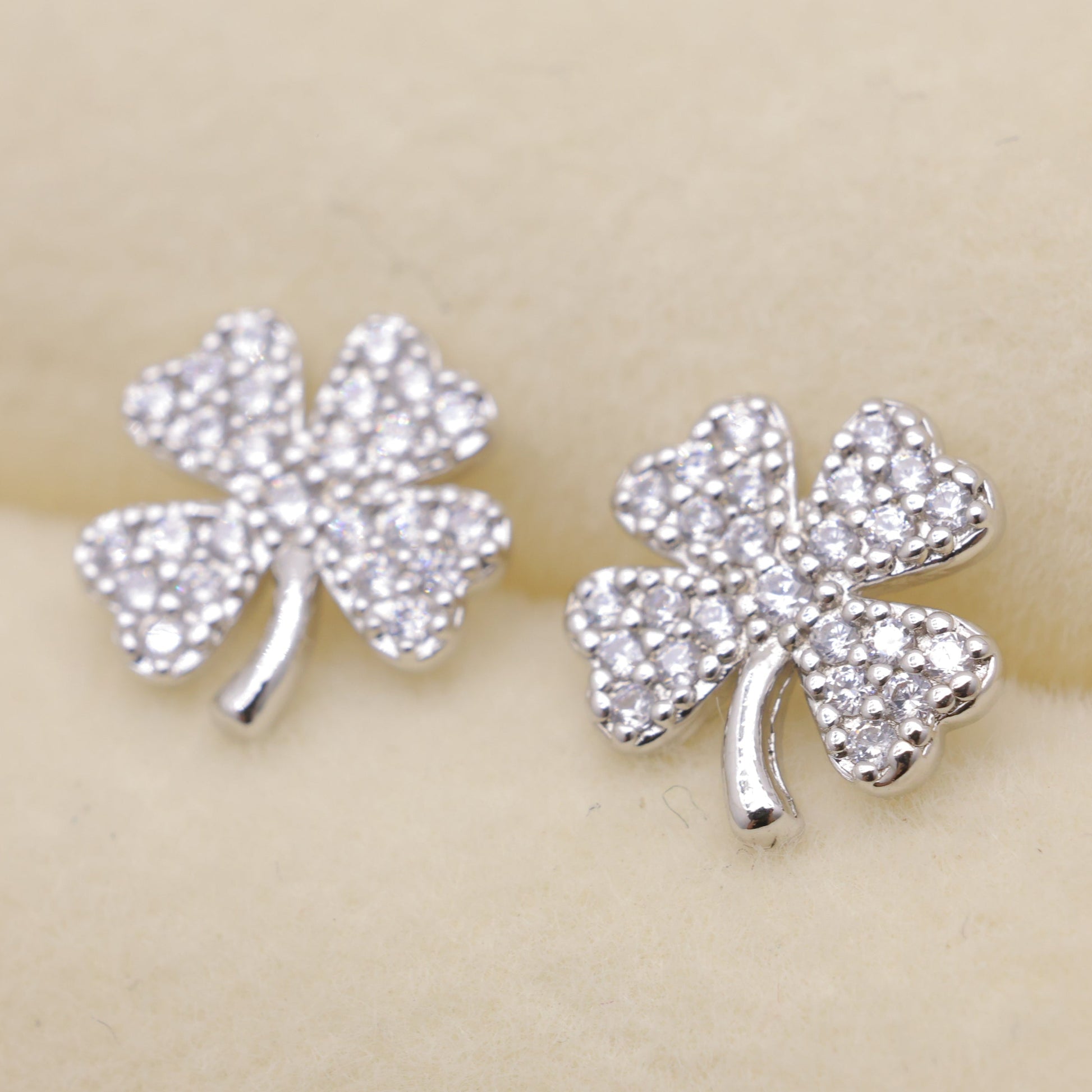 Fleurine Clover Pave Earrings in 925 Sterling Silver by MOA - view 3