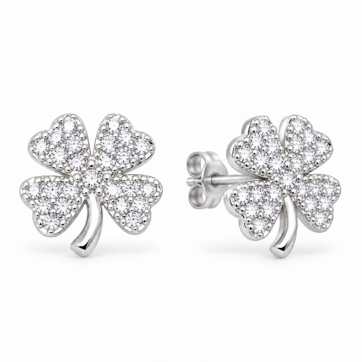 Fleurine Clover Pavé Earrings in 925 Sterling Silver by MOA