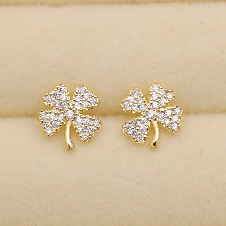 Fleurine Clover Pave Earrings in Gold Vermeil by MOA - view 1