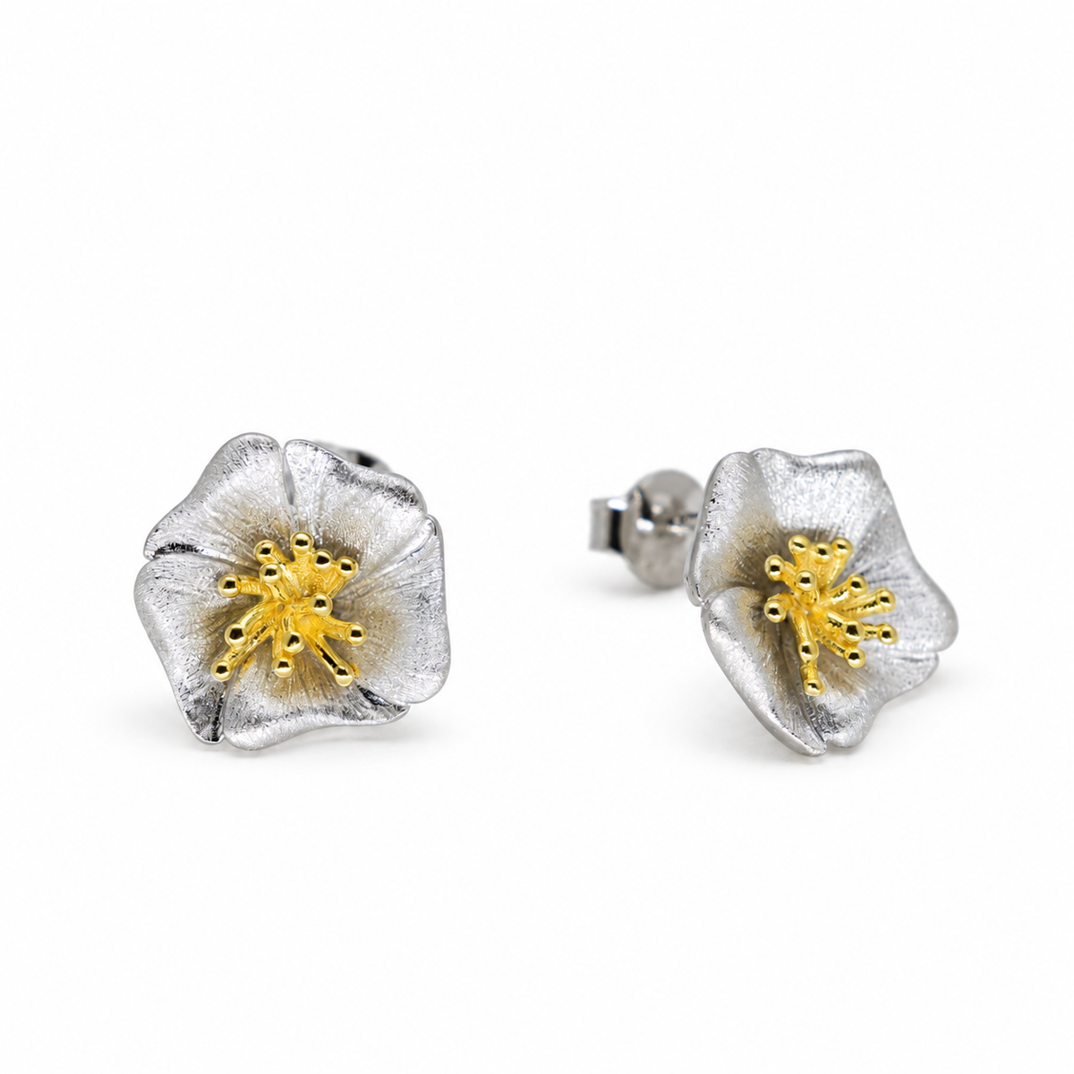 Florine Bloom Stud Earrings in Two-Tone 24K Gold Over 925 Silver by MOA - view 1