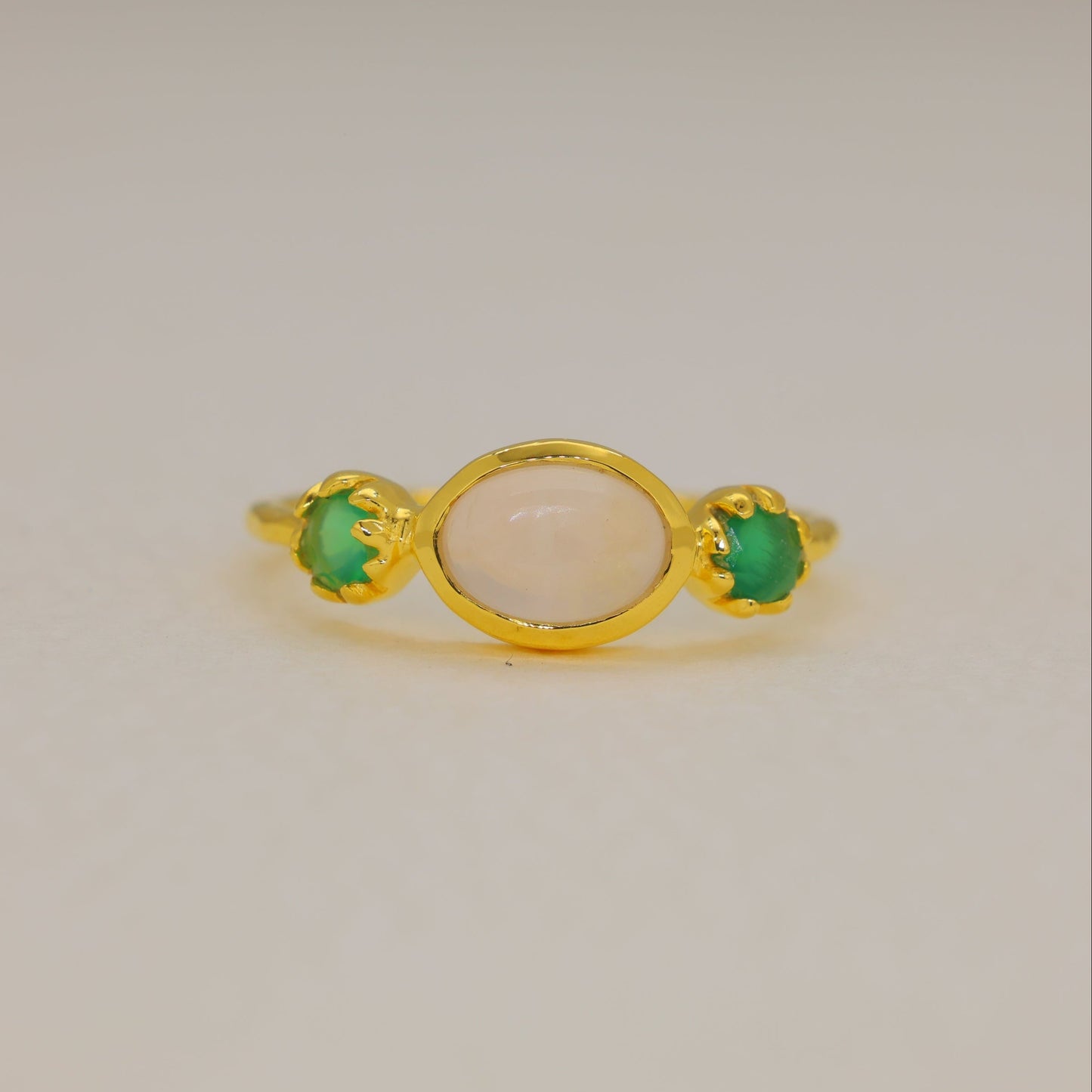 Isolde Rainbow Moonstone and Green Onyx Ring in Gold Vermeil by MOA - view 1
