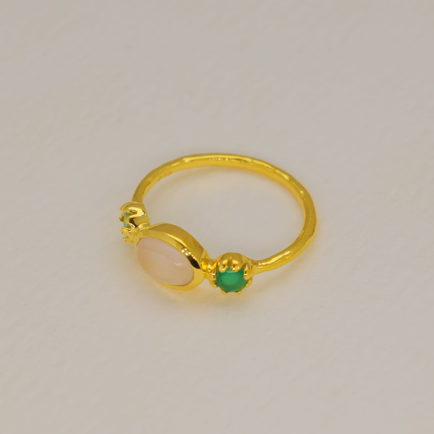 Isolde Rainbow Moonstone and Green Onyx Ring in Gold Vermeil by MOA - view 2