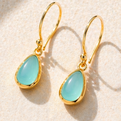 Lagon Aqua Chalcedony Drop Earrings in Gold Vermeil by MOA - view 3