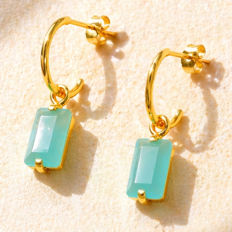 Lagon Aqua Chalcedony Hoop Charm Earrings in Gold Vermeil by MOA - view 2
