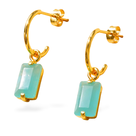 Lagon Aqua Chalcedony Hoop Charm Earrings in Gold Vermeil by MOA - view 2