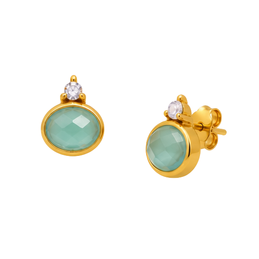 Lagon CZ Aqua Chalcedony Stud Earrings in Gold Vermeil — front