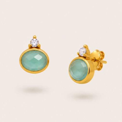 Lagon CZ Aqua Chalcedony Stud Earrings Gold Vermeil by MOA - view 1