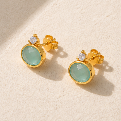 Lagon CZ Aqua Chalcedony Stud Earrings Gold Vermeil by MOA - view 2