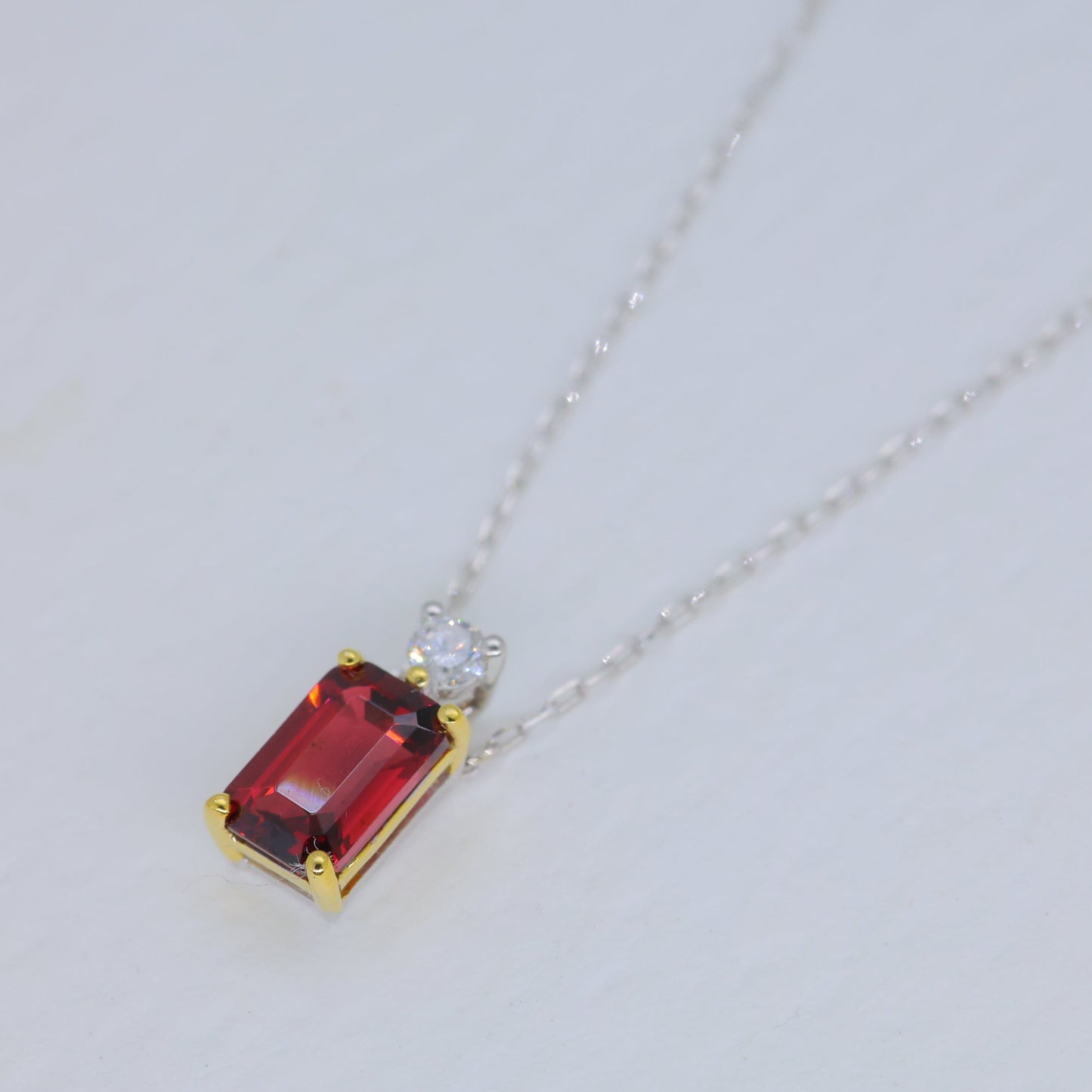 Laurent Garnet Pendant DIA Necklace in Platinum P900 by MOA - view 2