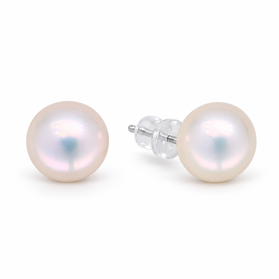 Liora Grande 9mm Pearl Stud Earrings in 925 Sterling Silver