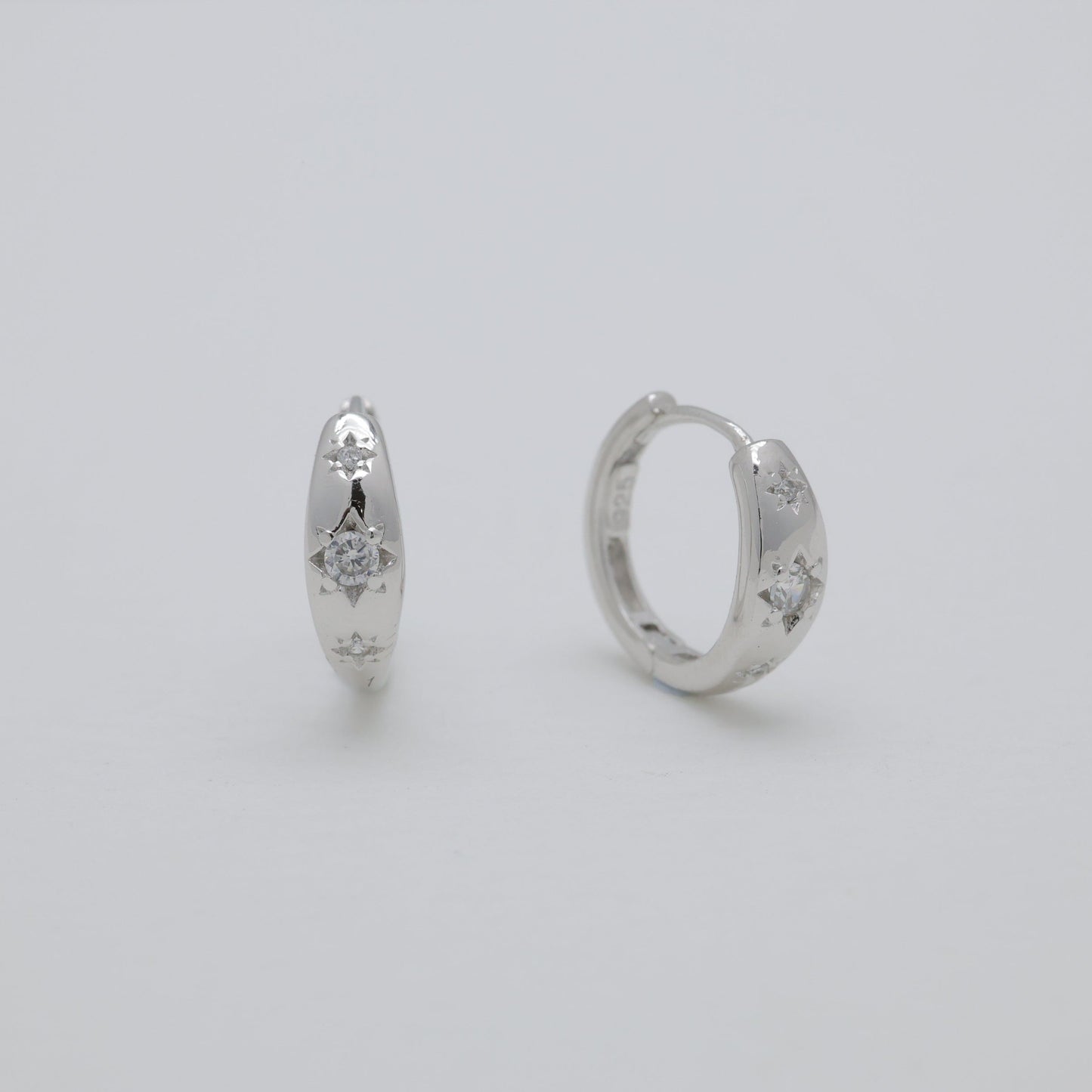 Lucie Star-Set Huggie Earrings 925 Sterling Silver by MOA - view 1