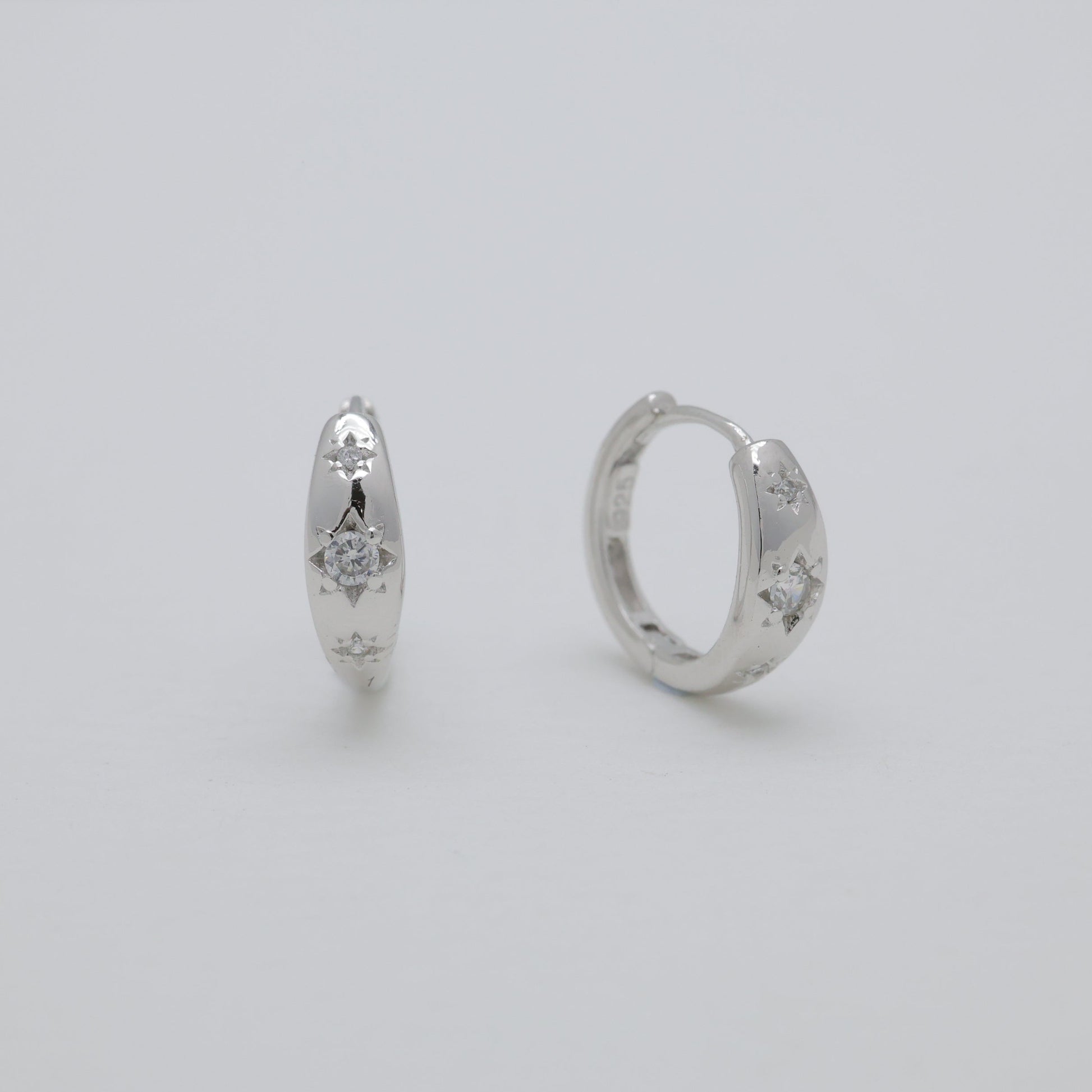 Lucie Star-Set Huggie Earrings 925 Sterling Silver by MOA - view 1