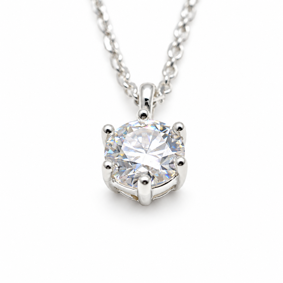 Lucille Grand Solitaire Necklace in 925 Sterling Silver - moissanite detail