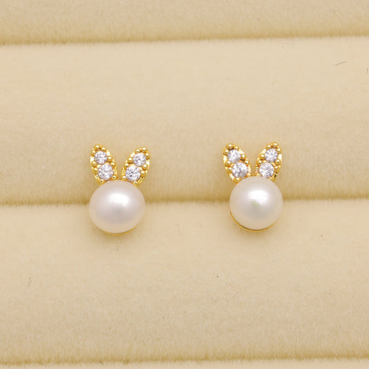 Lucine Pearl Stud Earrings Gold Vermeil by MOA - view 1