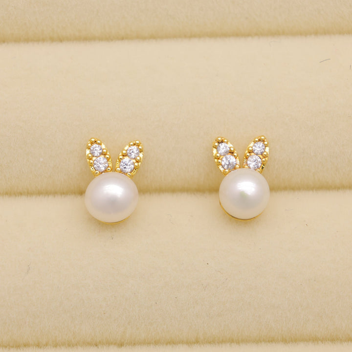Lucine Pearl Stud Earrings Gold Vermeil by MOA - view 1