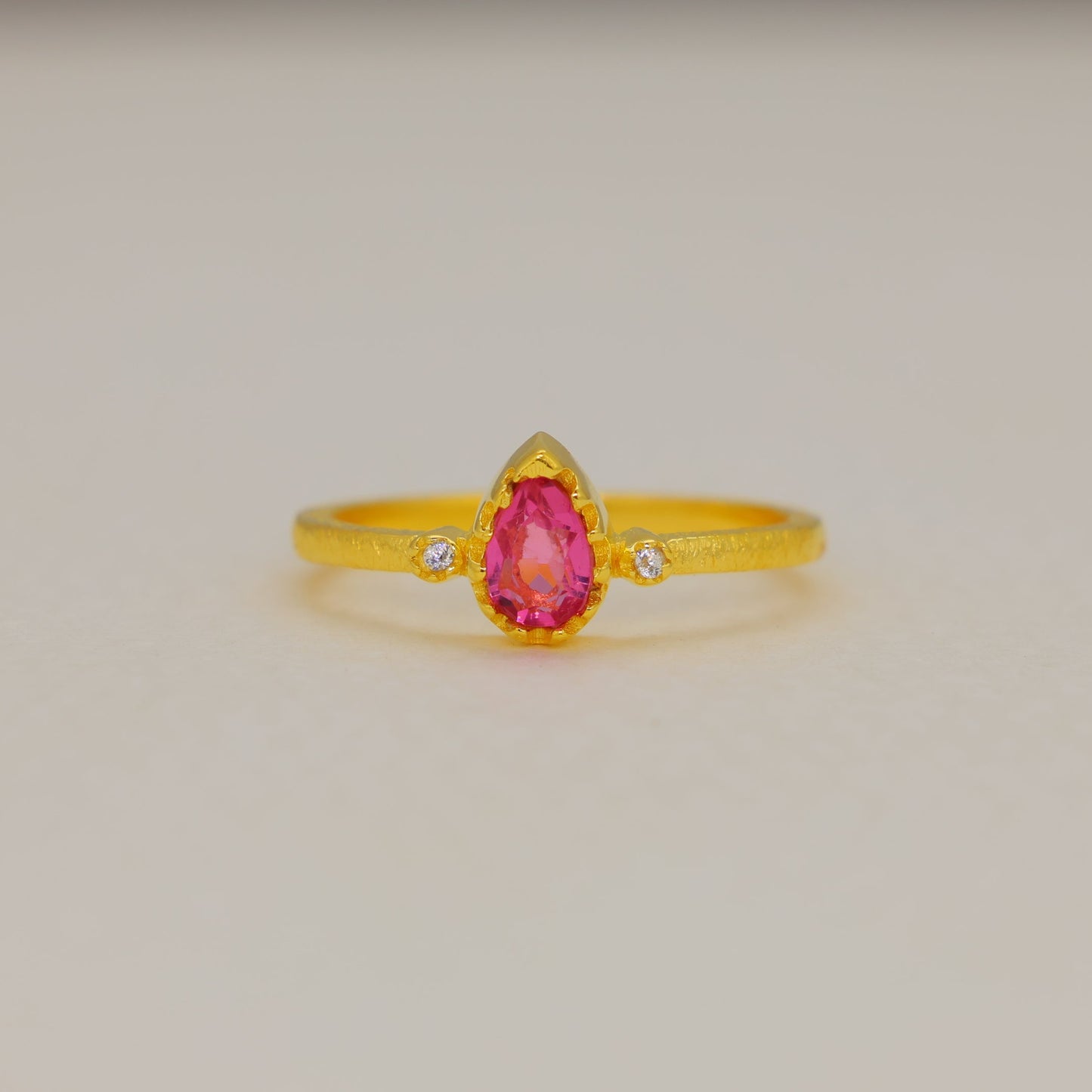 Lunelle Pink Quartz and Zircon Ring in Gold Vermeil by MOA - view 1