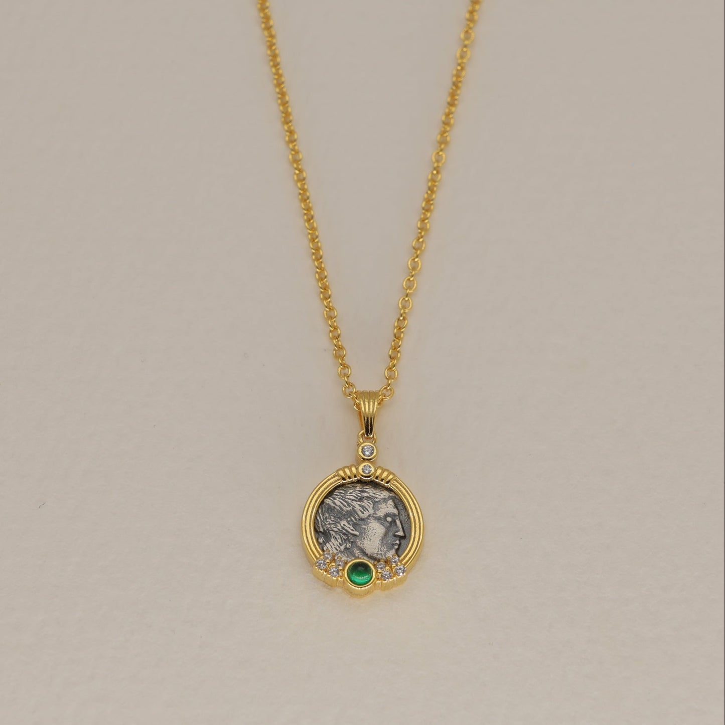 Lysandra Coin Necklace Green Agate 24K Gold by MOA - view 1