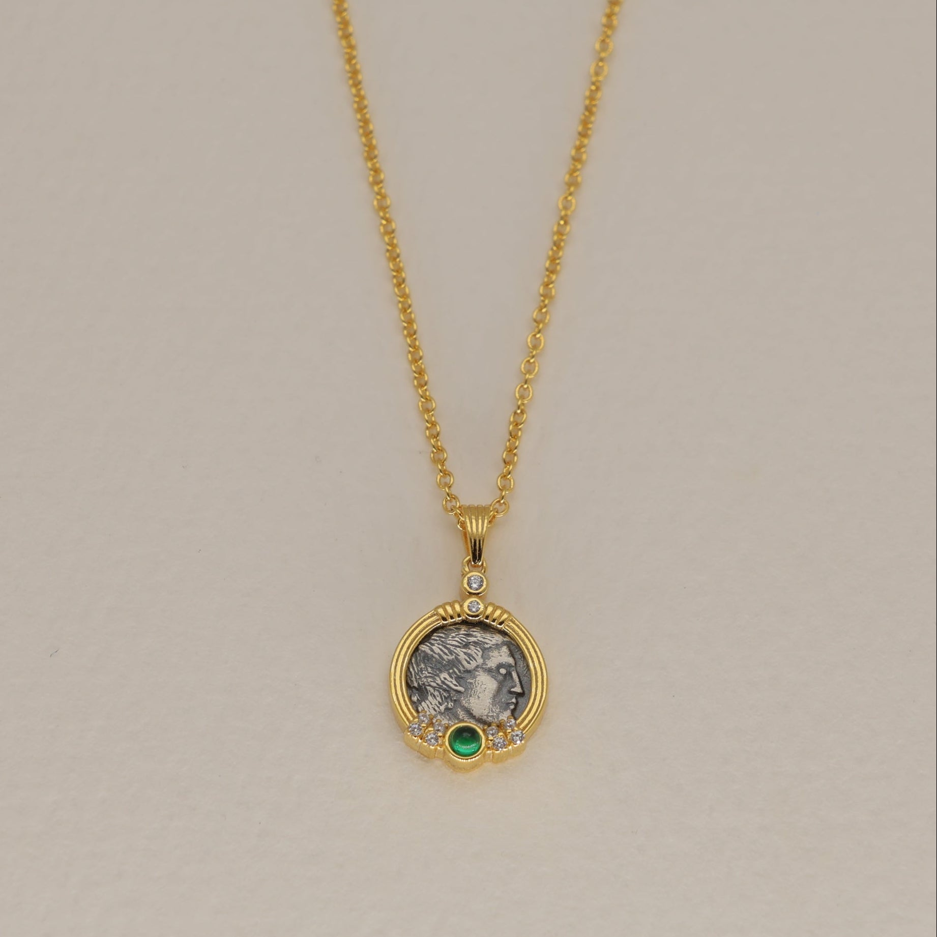 Lysandra Coin Necklace Green Agate 24K Gold by MOA - view 1